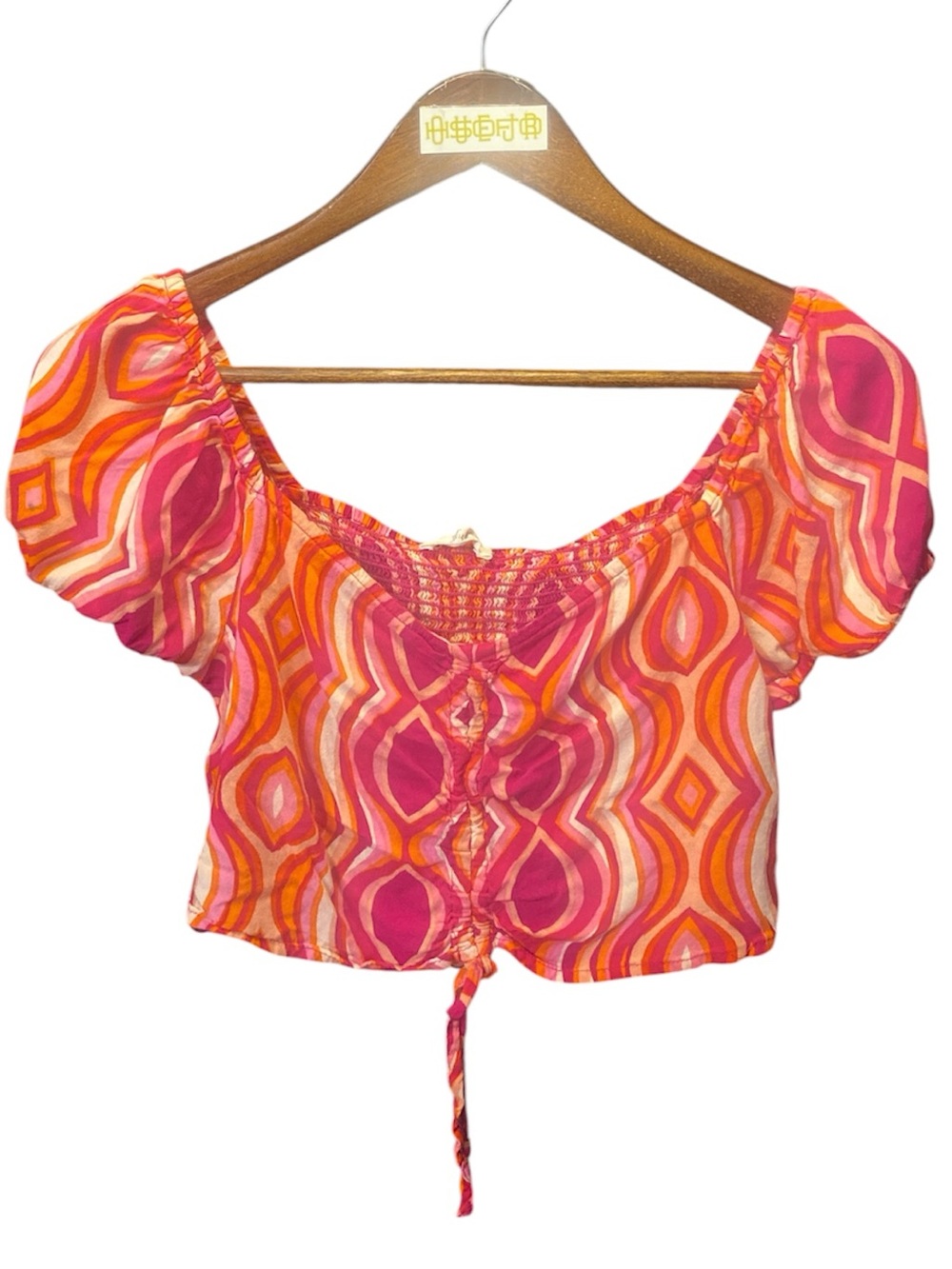 Jolie & Joy Women's Pink & Orange Patterned Smocked Crop Top size Large